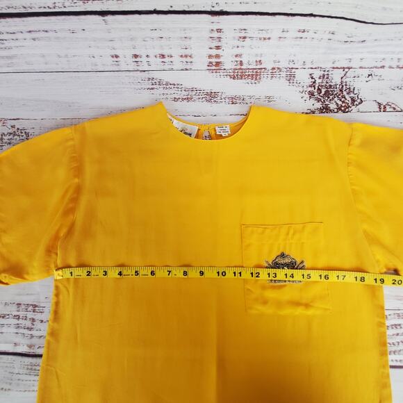Vintage Oleg Cassini Silk Blouse Collection Shirt Beaded Logo Emblem Size 6 - Picture 7 of 9